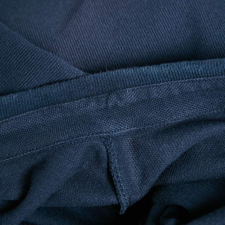 Pre Owned Valentino Navy Blue Cotton Polo Stud Detail T-Shirt L