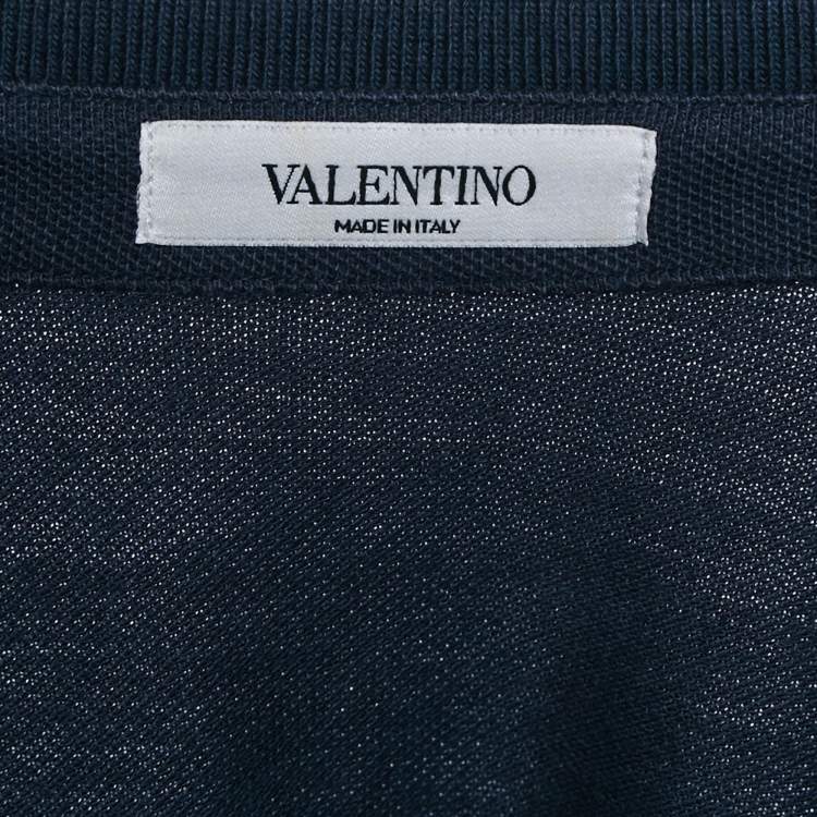 Pre Owned Valentino Navy Blue Cotton Polo Stud Detail T-Shirt L