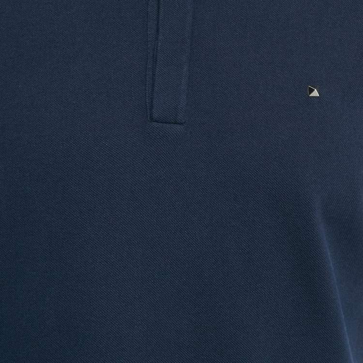 Pre Owned Valentino Navy Blue Cotton Polo Stud Detail T-Shirt L