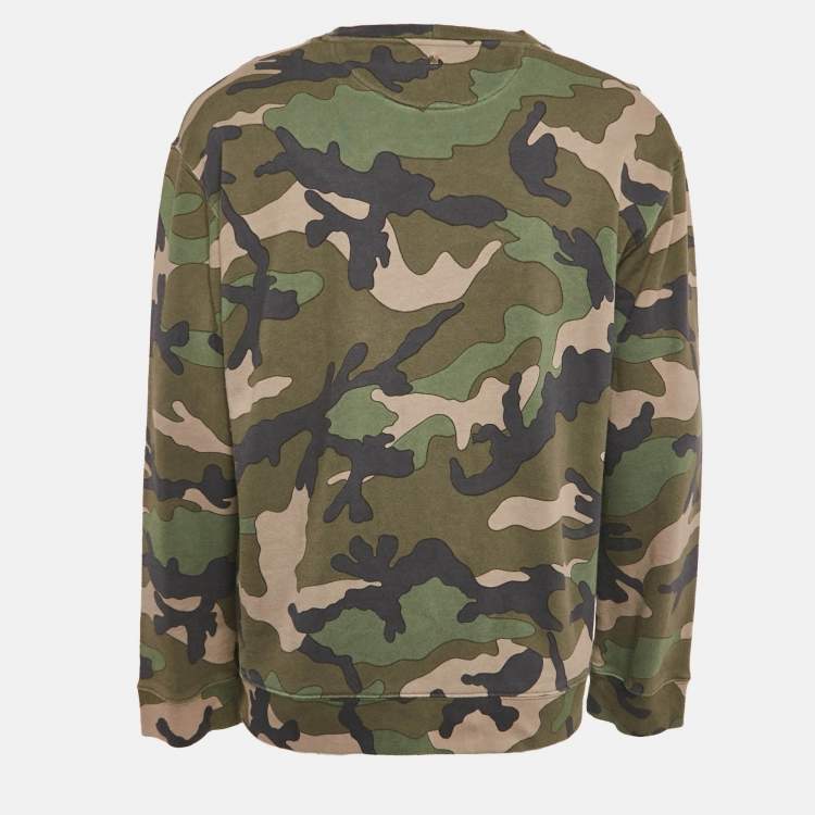 Pre Owned Valentino Green Camouflage Print Cotton Knit Sweatshirt L