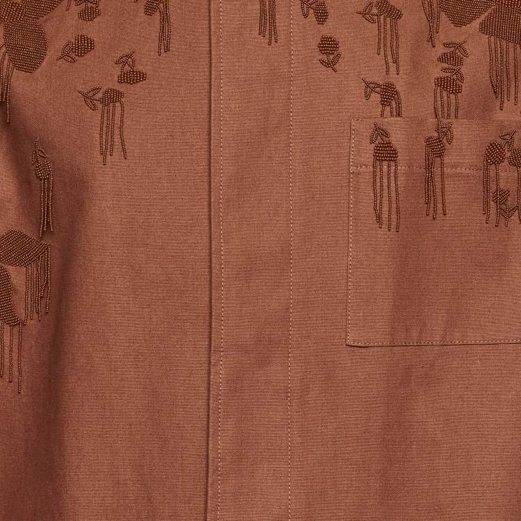 Pre Owned Valentino Brown Cotton Bead Embellished Blouson Jacket S