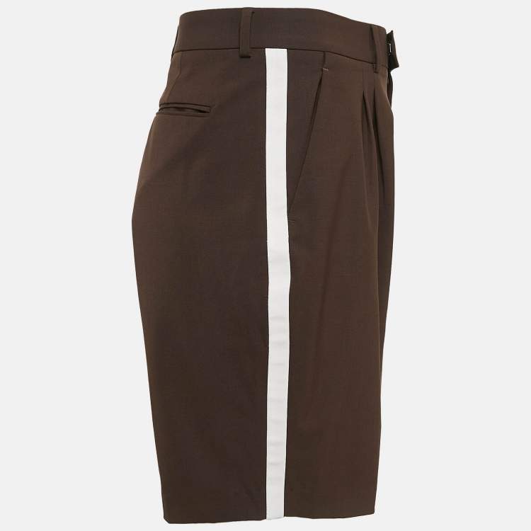 Pre Owned Valentino Brown Contrast Trim Wool Blend Pleated Shorts L