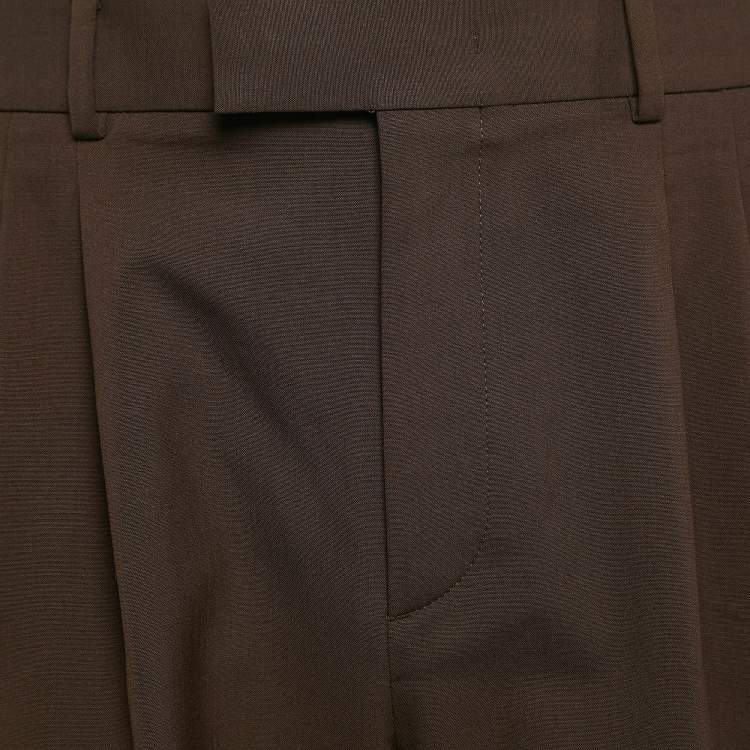 Pre Owned Valentino Brown Contrast Trim Wool Blend Pleated Shorts L