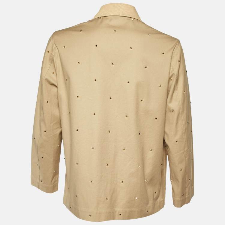 Pre Owned Valentino Beige Studded Cotton Zip-Up Jacket M