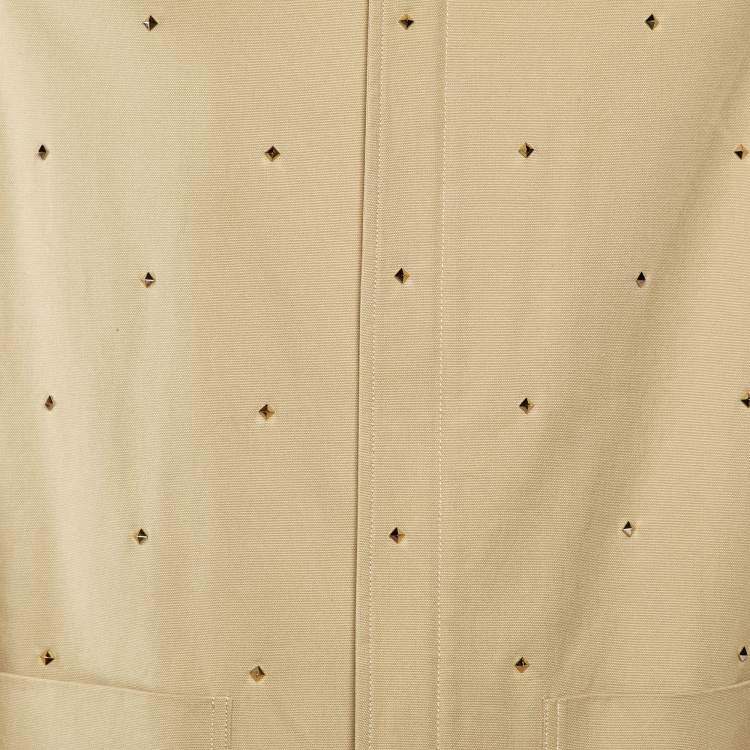Pre Owned Valentino Beige Studded Cotton Zip-Up Jacket M