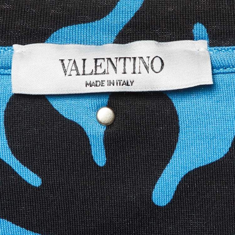 Pre Owned Valentino Blue Camo Print Cotton Round Neck T-Shirt L