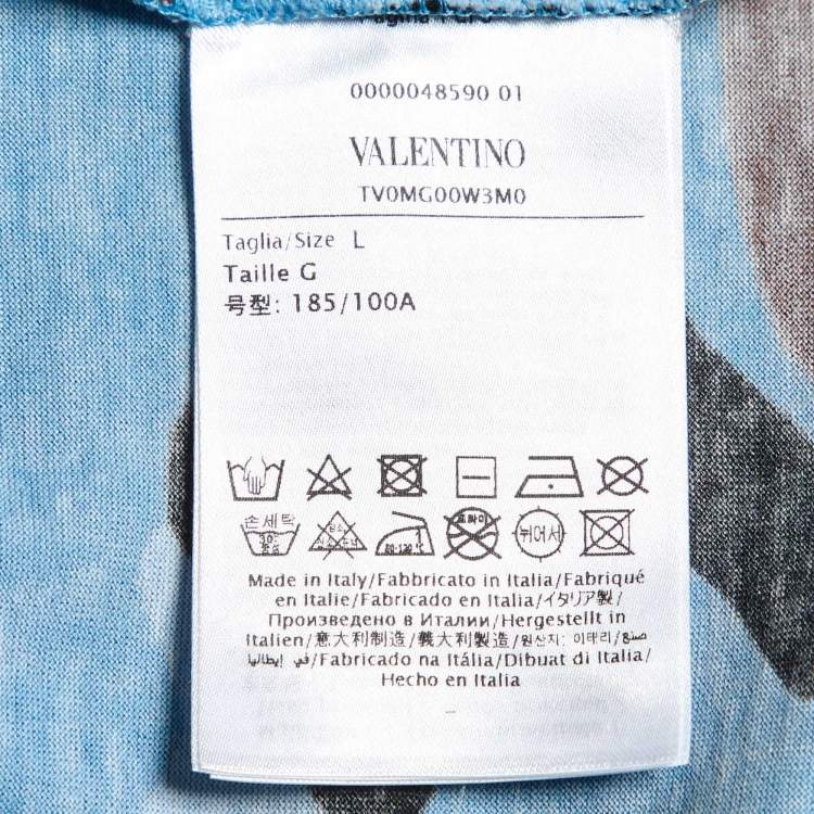 Pre Owned Valentino Blue Camo Print Cotton Round Neck T-Shirt L