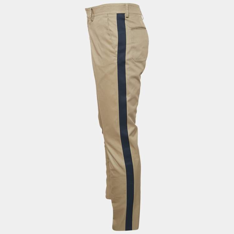 Pre Owned Valentino Beige Gabardine Side Stripe Trousers L