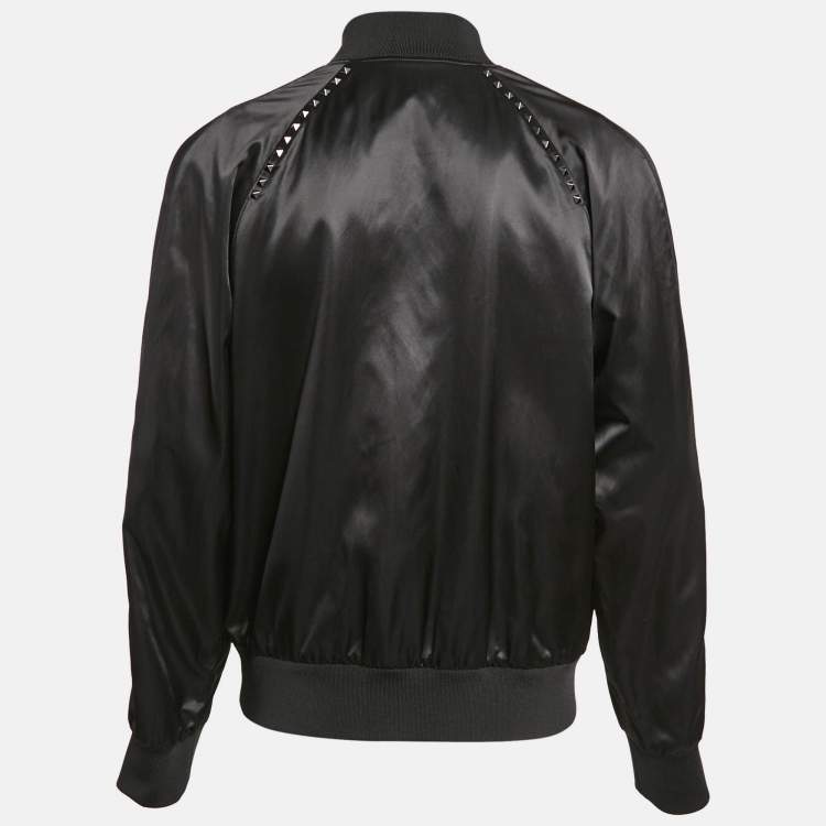 Pre Owned Valentino Black Rockstud Satin Bomber Jacket L