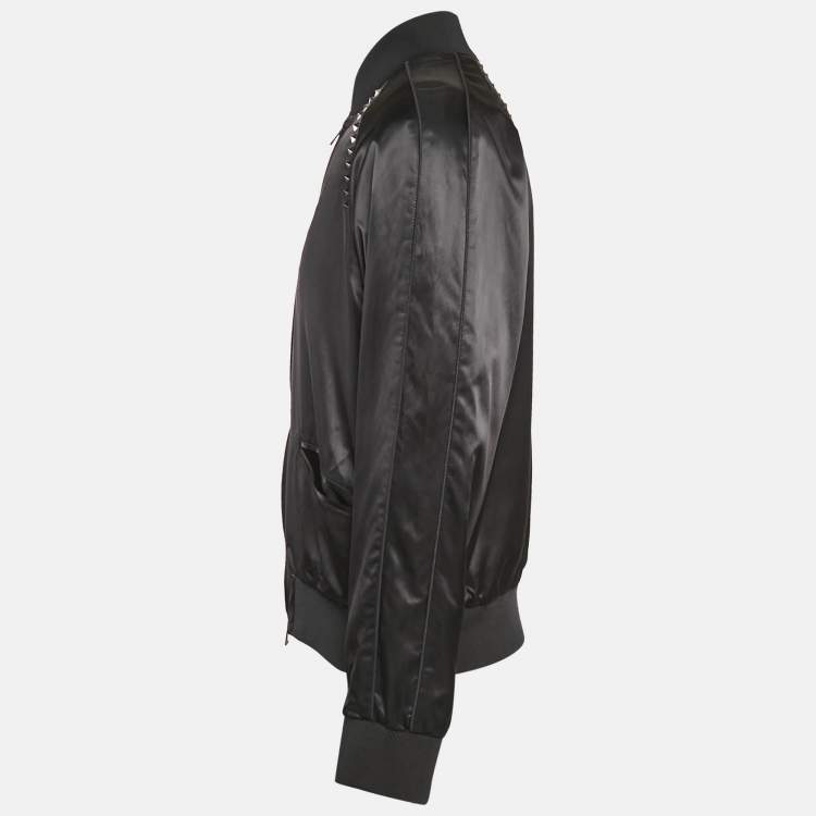 Pre Owned Valentino Black Rockstud Satin Bomber Jacket L