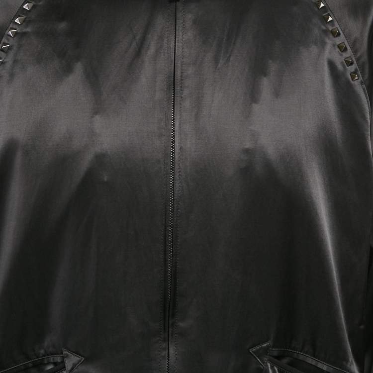 Pre Owned Valentino Black Rockstud Satin Bomber Jacket L