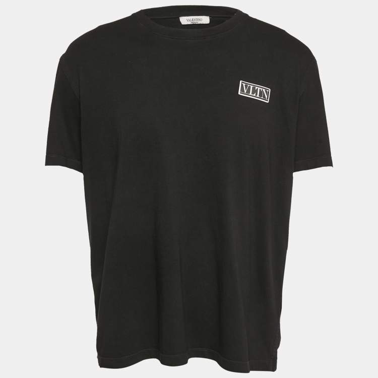 Pre Owned Valentino Black Logo Applique Jersey Crew Neck T-Shirt XL