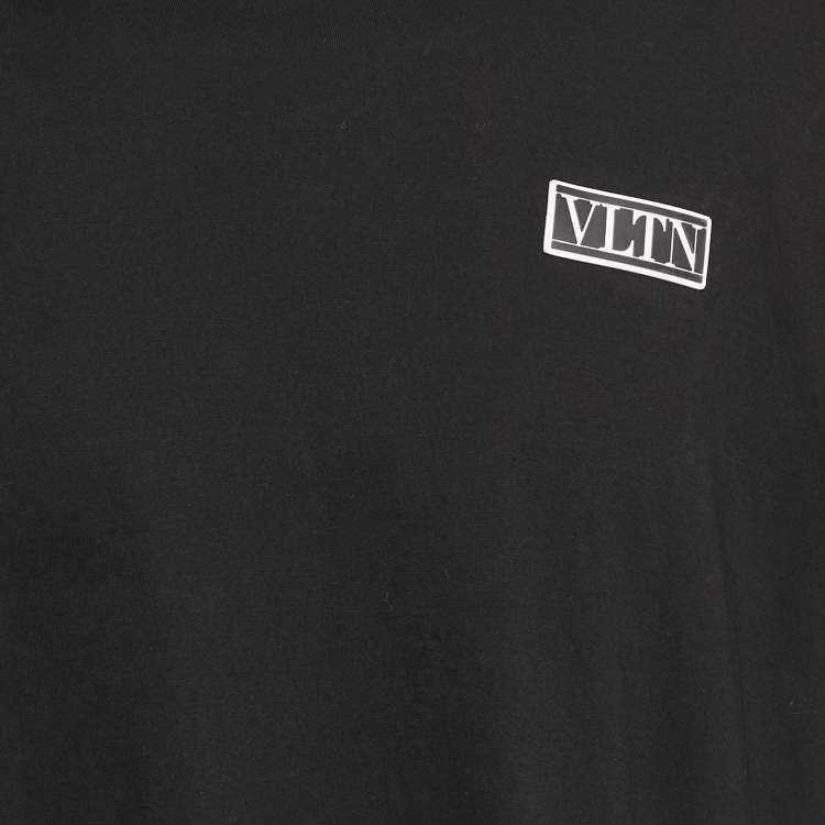 Pre Owned Valentino Black Logo Applique Jersey Crew Neck T-Shirt XL