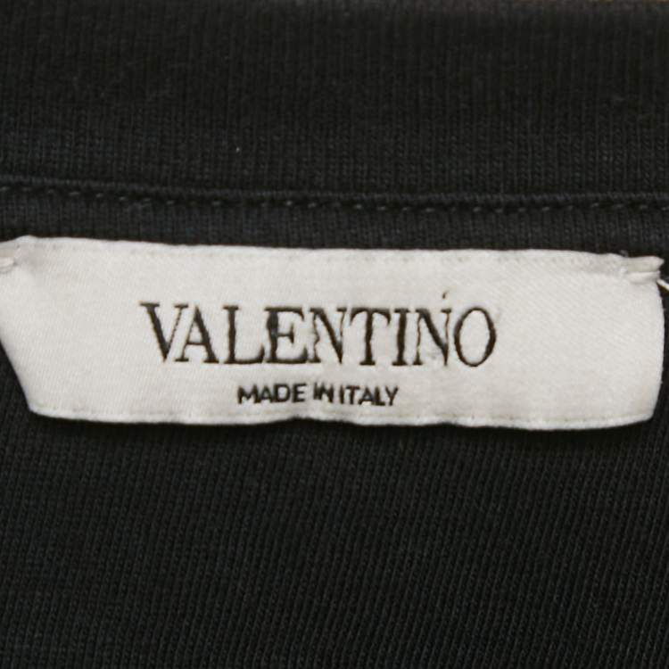 Pre Owned Valentino Black Logo Applique Jersey Crew Neck T-Shirt XL