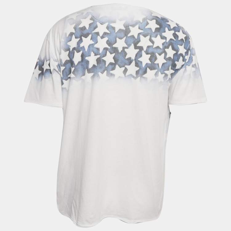 Pre Owned Valentino White Starts Print Jersey Raw Edge T-Shirt L