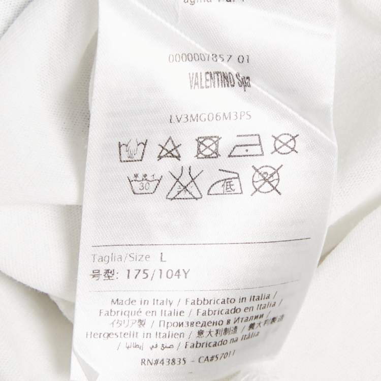 Pre Owned Valentino White Starts Print Jersey Raw Edge T-Shirt L