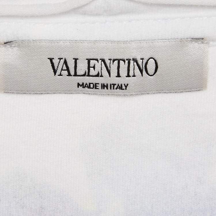 Pre Owned Valentino White Starts Print Jersey Raw Edge T-Shirt L