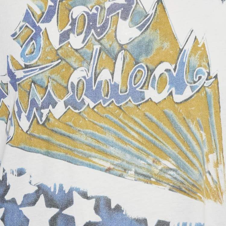 Pre Owned Valentino White Starts Print Jersey Raw Edge T-Shirt L