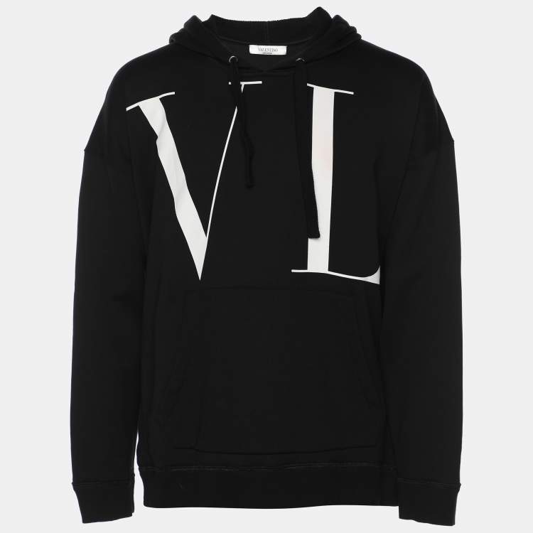 Pre Owned Valentino Black Cotton Blend VLTN Hoodie S