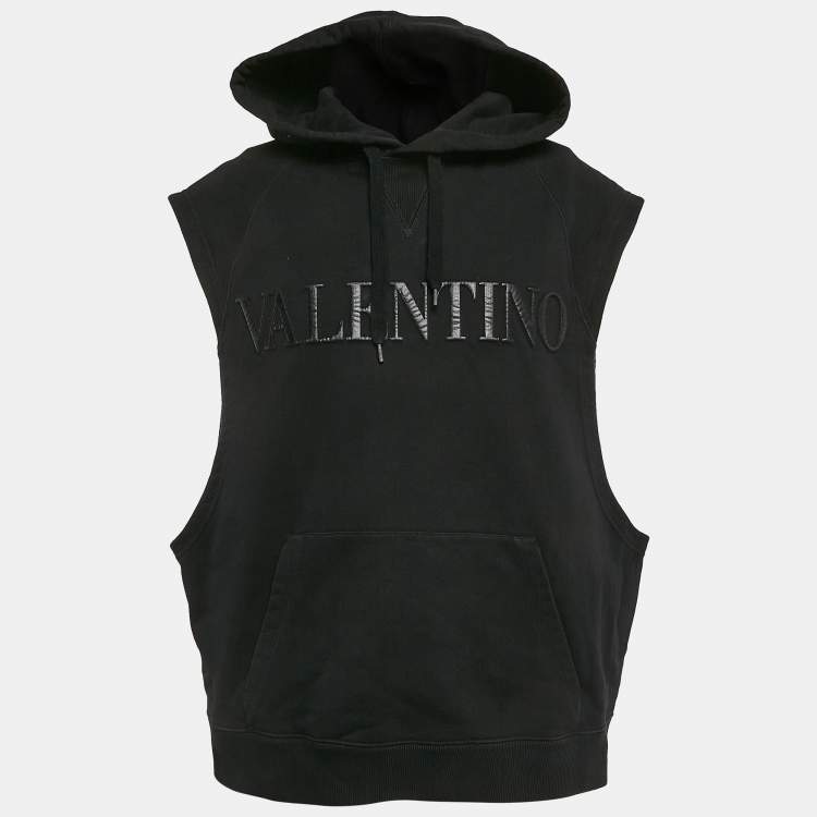 Pre Owned Valentino Black Logo Embossed Black Sleeveless Hoodie XS