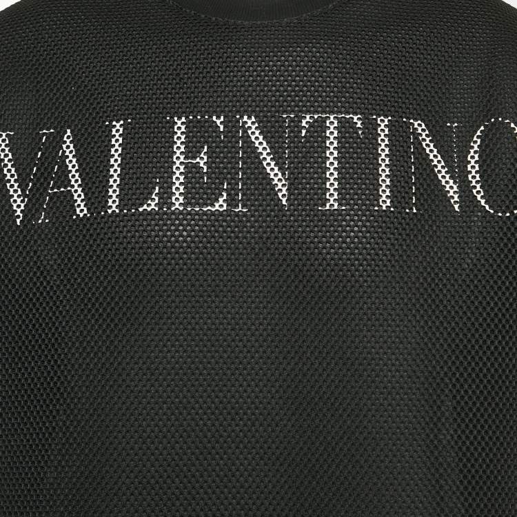 Pre Owned Valentino Black Logo Print Cotton Mesh Oversized T-Shirt S