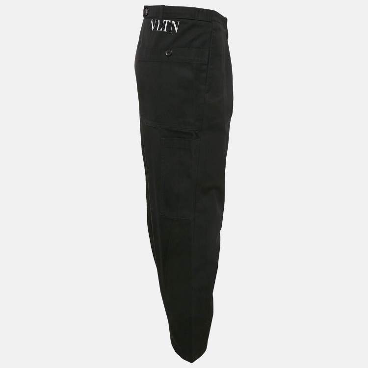 Pre Owned Valentino Black Gabardine Tapered Cargo Pants XXL