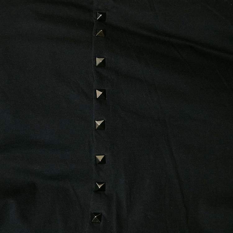 Pre Owned Valentino Black Cotton Knit Rockstud T-Shirt L