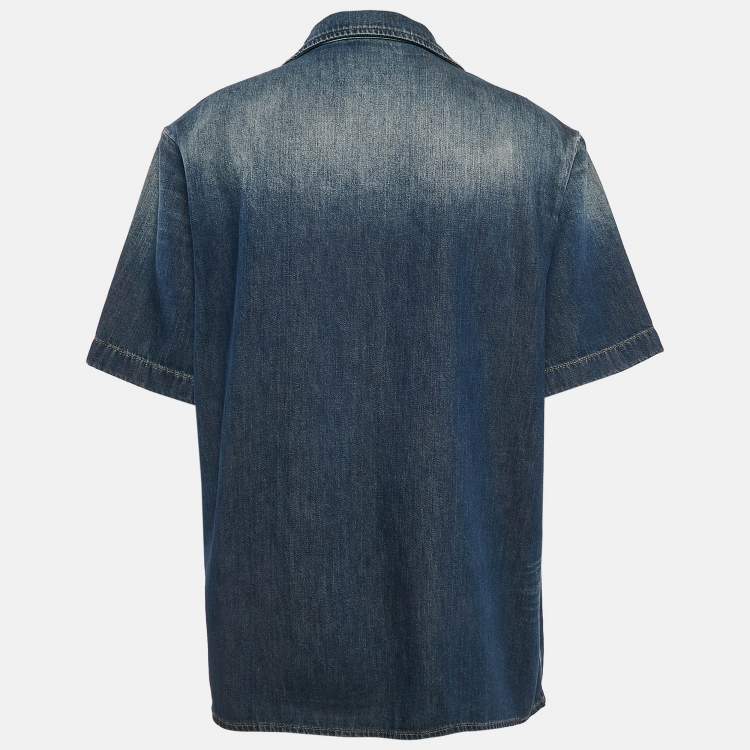 Pre Owned Valentino Blue Washed Denim Short Sleeve Shirt S