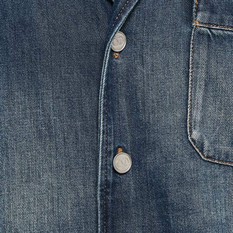 Pre Owned Valentino Blue Washed Denim Short Sleeve Shirt S