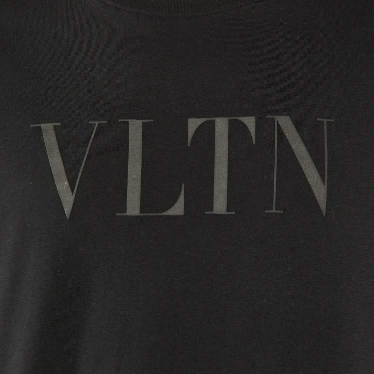Pre Owned Valentino Black VLTN Logo Cotton Crew Neck T-Shirt L