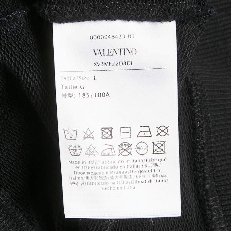 Pre Owned Valentino Black Printed Cotton Hooded Sweatshirt L