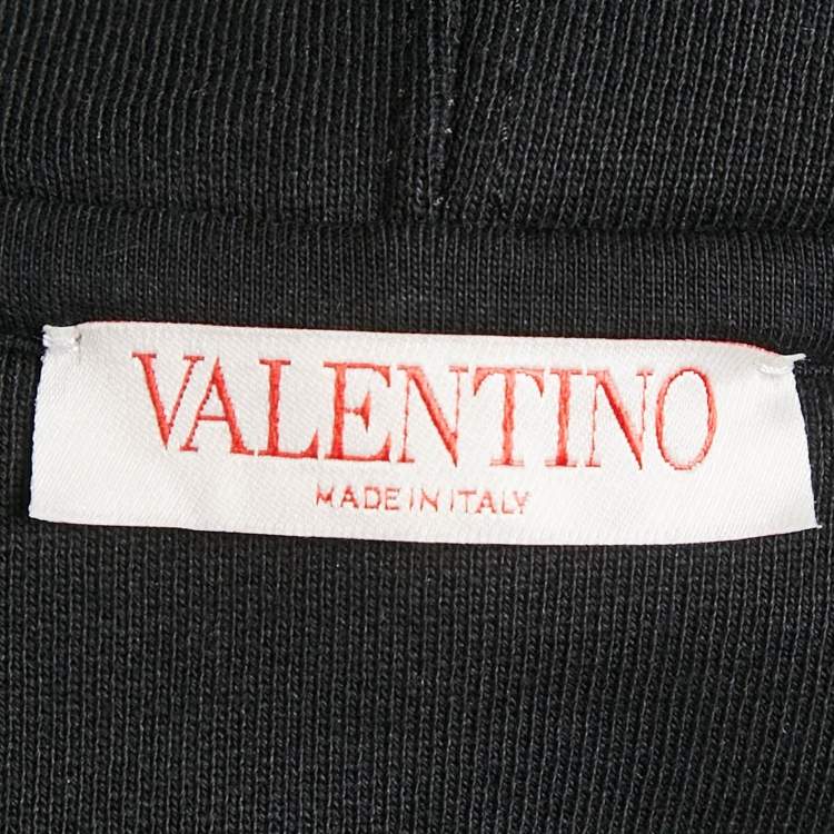 Pre Owned Valentino Black Printed Cotton Hooded Sweatshirt L