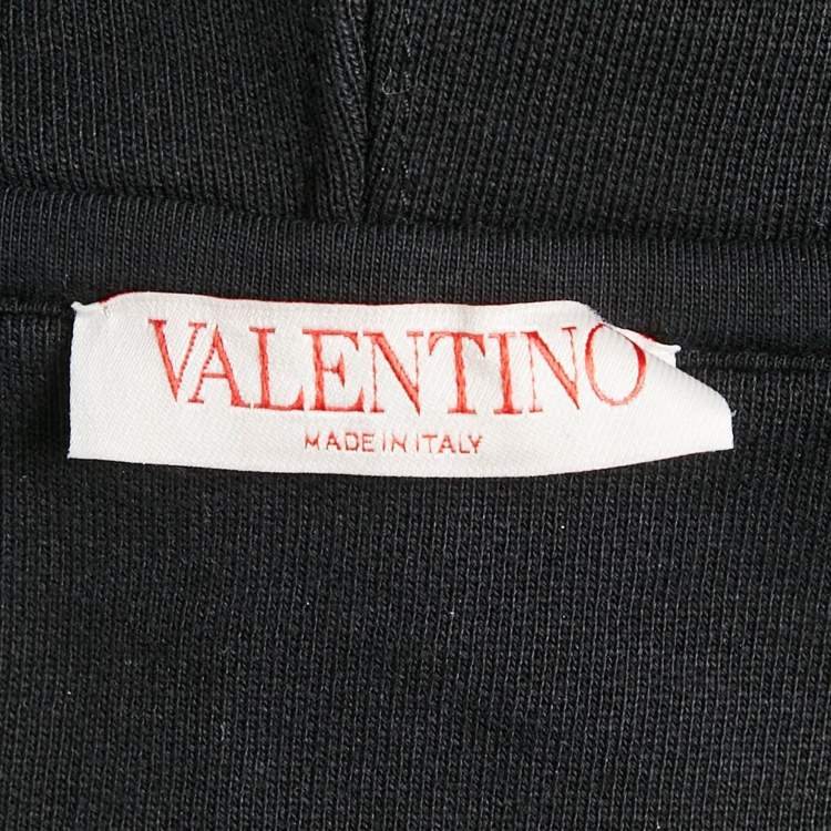 Pre Owned Valentino Black Printed Cotton Hooded Sweatshirt XL