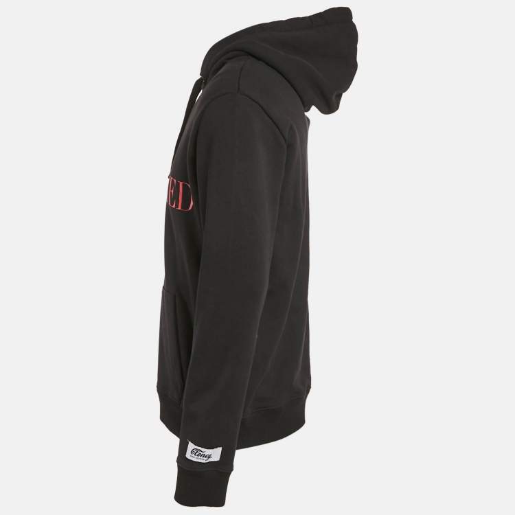 Pre Owned Valentino Black Printed Cotton Hooded Sweatshirt XL