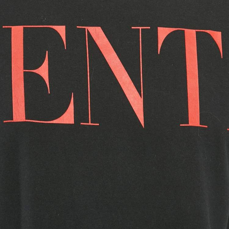 Pre Owned Valentino Black Logo Print Jersey Crewneck T-Shirt L