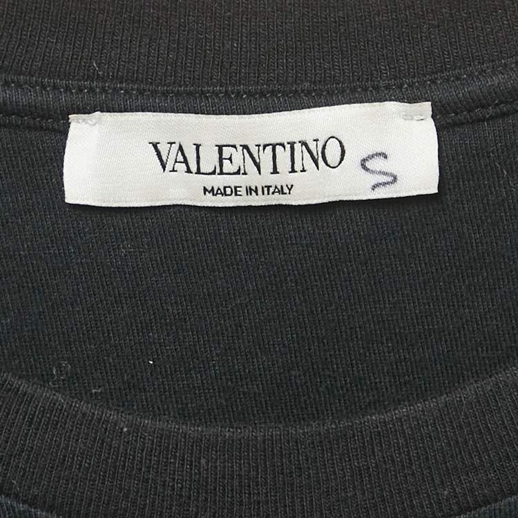 Pre Owned Valentino Black Logo Print Jersey Crewneck T-Shirt L