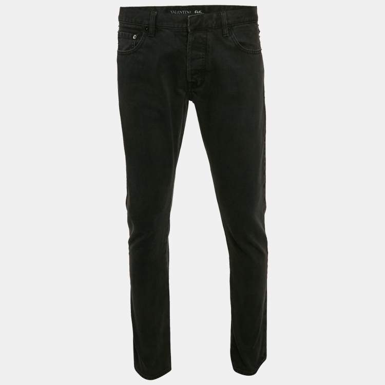 Pre Owned Valentino Black Denim Rockstud Detail Jeans M Waist 32"