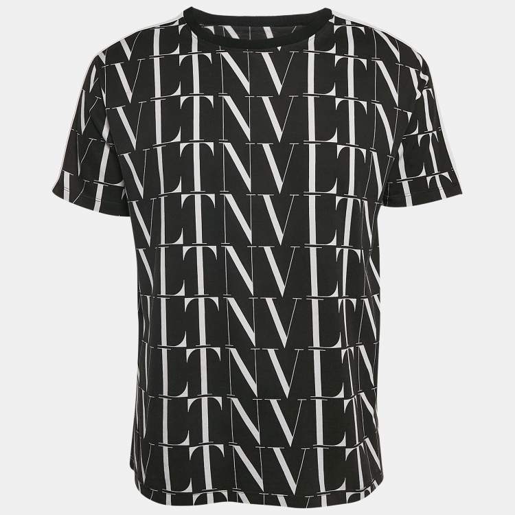 Pre Owned Valentino Black VLTN All Over Print Cotton Crewneck T-Shirt L