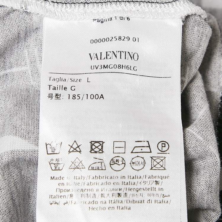 Pre Owned Valentino Black VLTN All Over Print Cotton Crewneck T-Shirt L