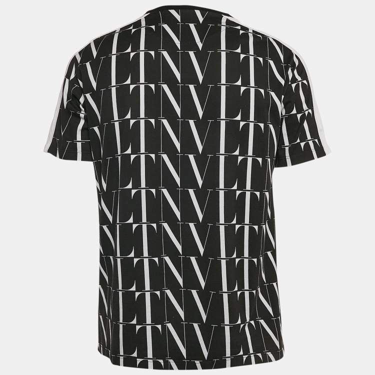 Pre Owned Valentino Black VLTN All Over Print Cotton Crewneck T-Shirt L