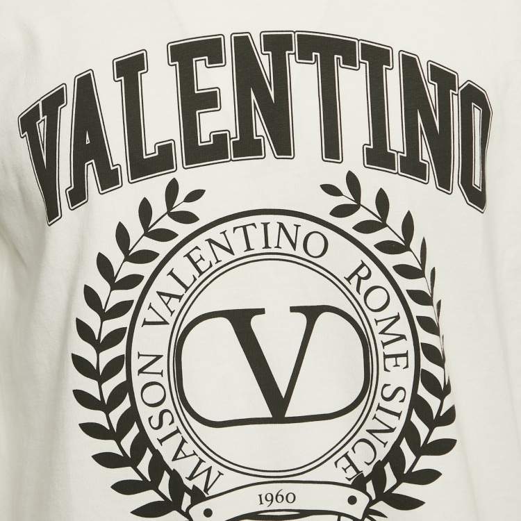 Pre Owned Valentino White/Black Printed Jersey Raglan Sleeve T-Shirt M