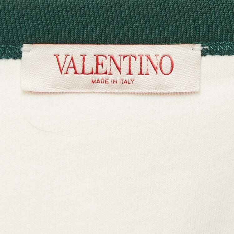 Pre Owned Valentino White/Green Printed Jersey Raglan Sleeve T-Shirt M