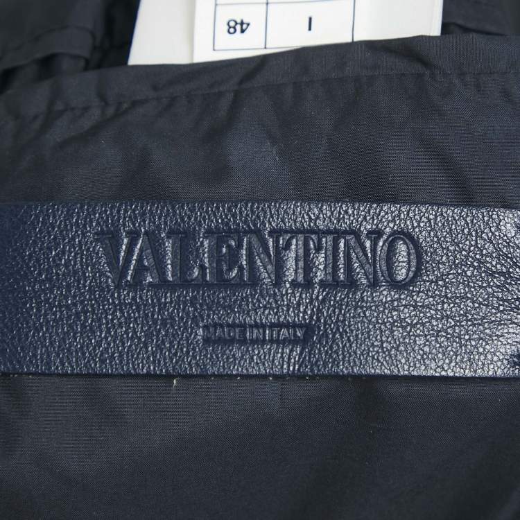Pre Owned Valentino Navy Blue Patch Work Leather Zip-Up Jacket M