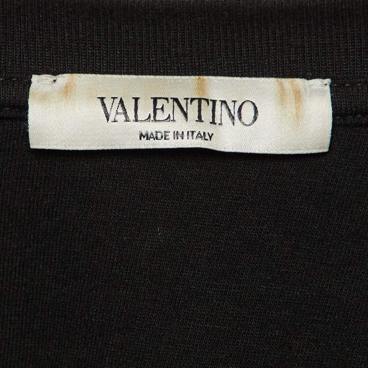 Pre Owned Valentino Black V Logo Print Cotton Crew Neck T-Shirt XL