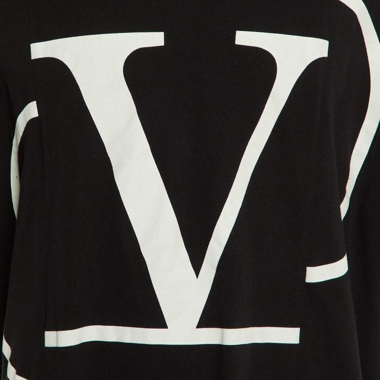 Pre Owned Valentino Black V Logo Print Cotton Crew Neck T-Shirt XL