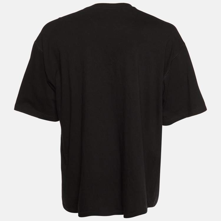 Pre Owned Valentino Black V Logo Print Cotton Crew Neck T-Shirt XL