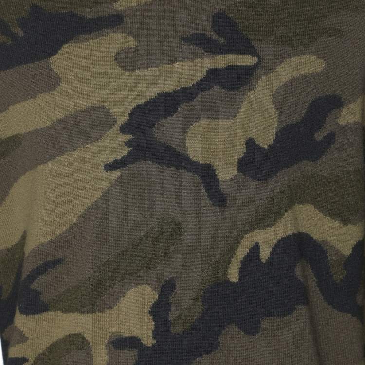 Pre Owned Valentino Green Camouflage Print Cashmere Knit Sweatshirt L