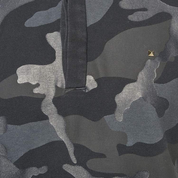 Pre Owned Valentino Navy Blue Camouflage Print Cotton Pique Polo T-Shirt M