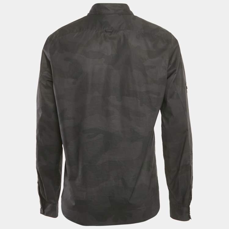 Pre Owned Valentino Black Camouflage Cotton Long Sleeve Shirt L