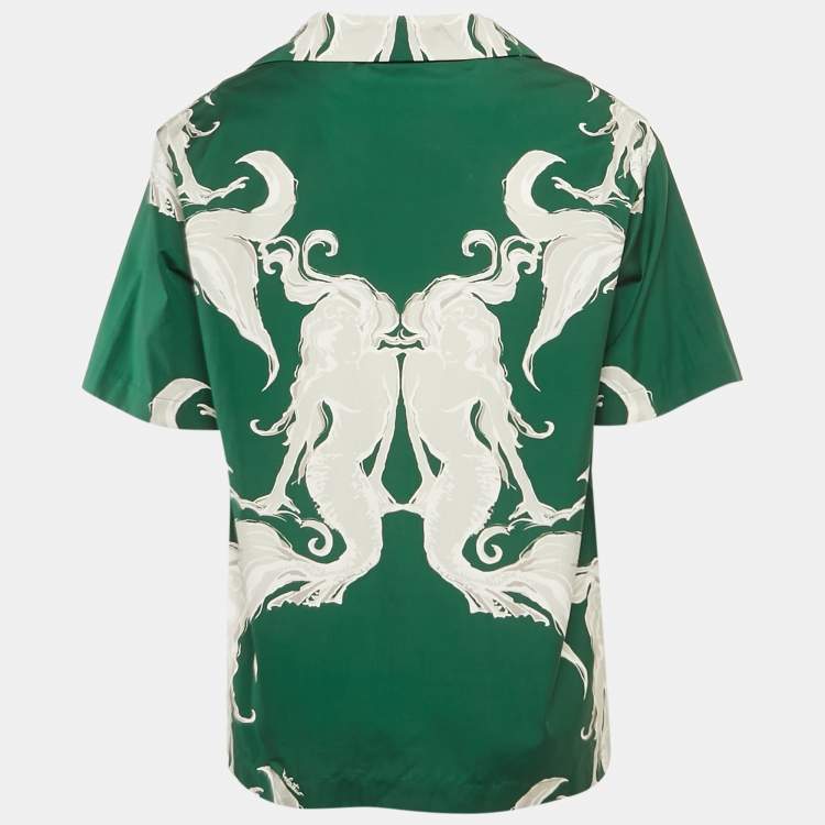Pre Owned Valentino Green Printed Cotton Bowling Shirt M